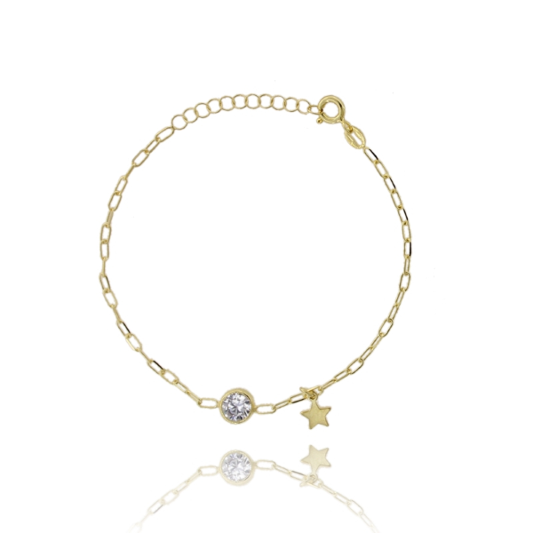 BRACCIALE FORZATINA CON STELLA E SOLITARIO IN ARGENTO DORATO TIT 925 CM 17-19