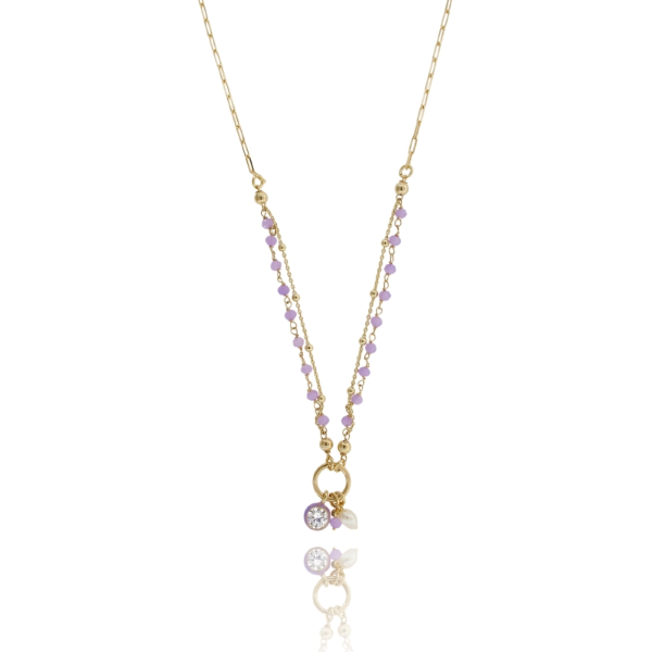 COLLANA CON SOLITARIO SMALTATO ZIRCONATO E PIETRE IN ARGENTO DORATO TIT 925 CM 38-42