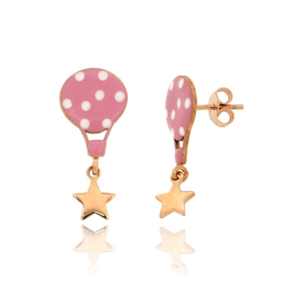ORECCHINI CON MONGOLFIERA SMALTATA E STELLA IN ARGENTO RAMATO TIT 925‰