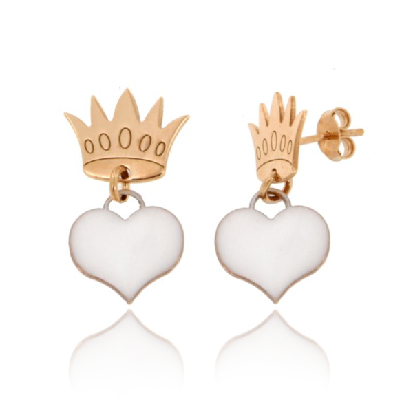 ORECCHINI CORONA CON CUORE SMALTATO PENDENTE IN ARGENTO RAMATO TIT 925‰