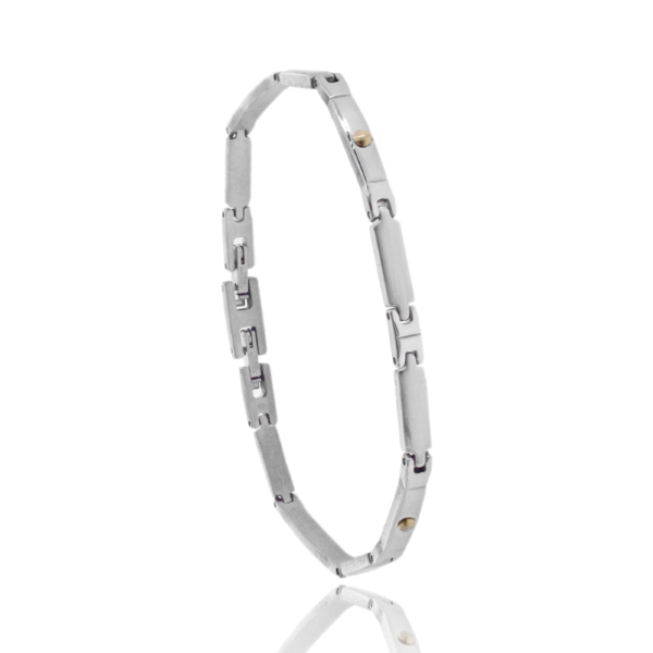 BRACCIALE IMPERNIATO IN ACCIAIO E ORO 18 KT CM 21