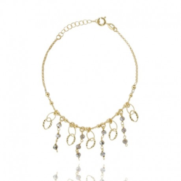 BRACCIALE CON PIETRE GRIGIE IN ARGENTO DORATO TIT 925‰ CM 17-19
