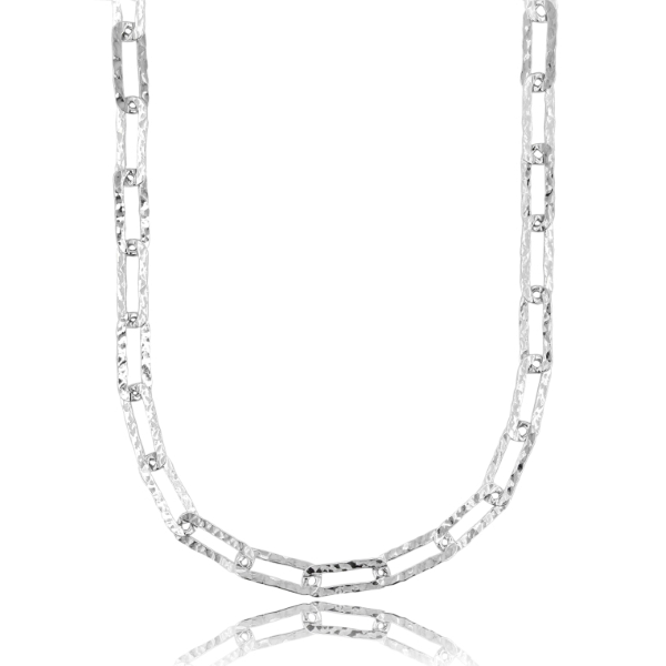 COLLANA FORZATINA ALLUNGATA MM 14X6 A LASTRA MM 1,5 IN ARGENTO MARTELLATO E RODIATO TIT 925 CM 45