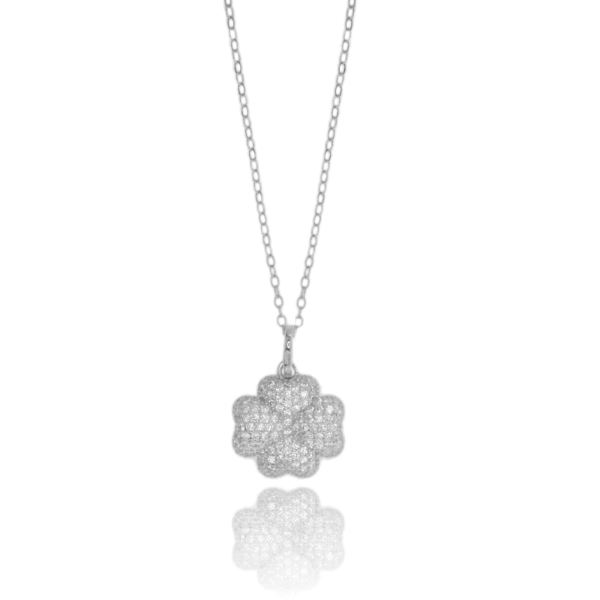 COLLANA FORZATINA CON QUADRIFOGLIO PENDENTE IN ARGENTO TIT 925 E ZIRCONI CM 40-45