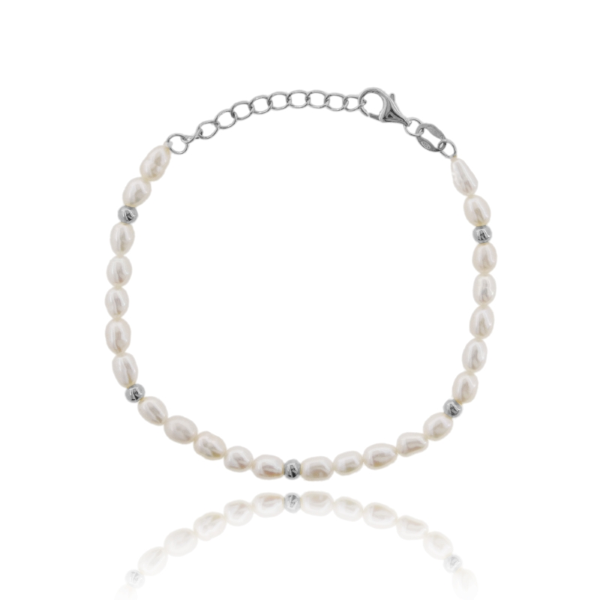 BRACCIALE CON PERLE DI FIUME IN ARGENTO TIT 925, CM 17-19