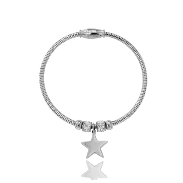 BRACCIALE CODA DI TOPO IN ACCIAIO CON STELLA E STRASS