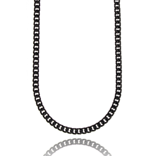 COLLANA GRUMETTA IN ACCIAIO E SMALTO NERO MM 8 CM 60