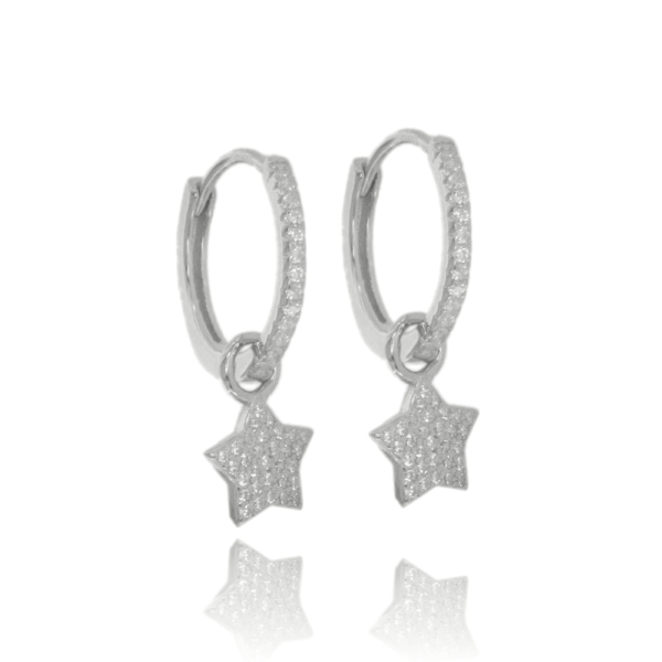 ORECCHINI A CERCHIO MM 12 CON STELLA PENDENTE IN ARGENTO TIT 925 E ZIRCONI