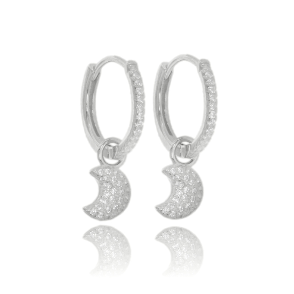 ORECCHINI A CERCHIO MM 12 CON LUNA PENDENTE IN ARGENTO TIT 925 E ZIRCONI