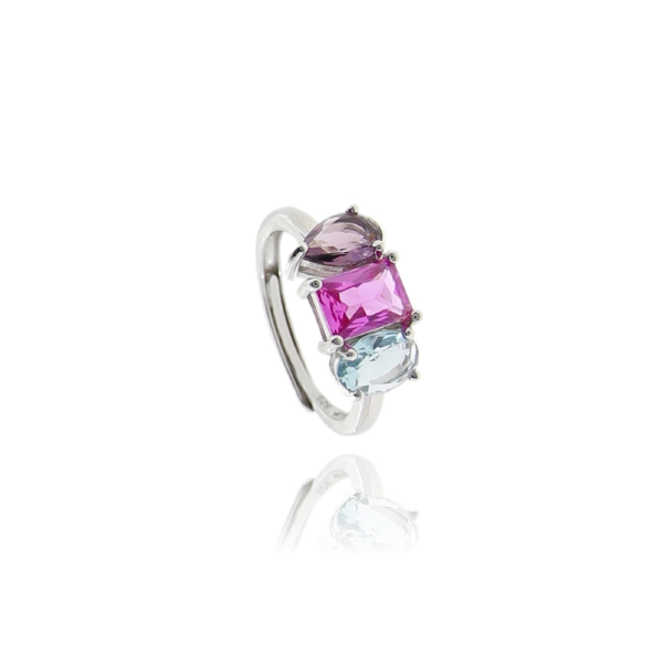 ANELLO 3 PIETRE IDROTERMALI RETTANGOLARI IN ARGENTO RODIATO TIT 925