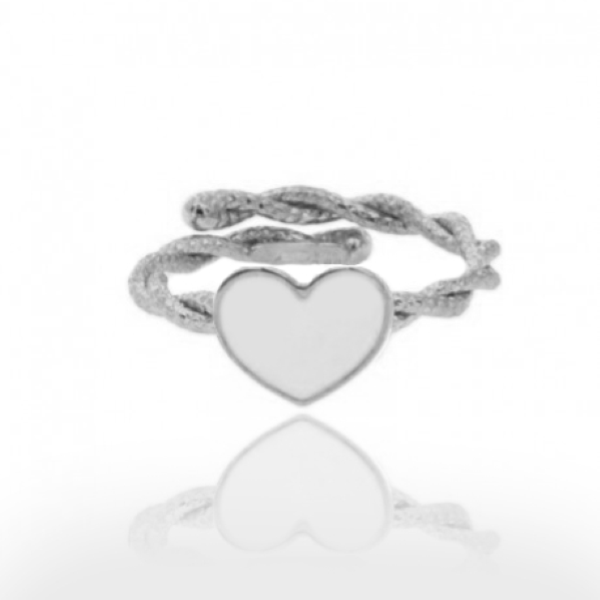 ANELLO CON FILO TORCHON E CUORE SMALTATO IN ARGENTO TIT 925 MISURA REGOLABILE