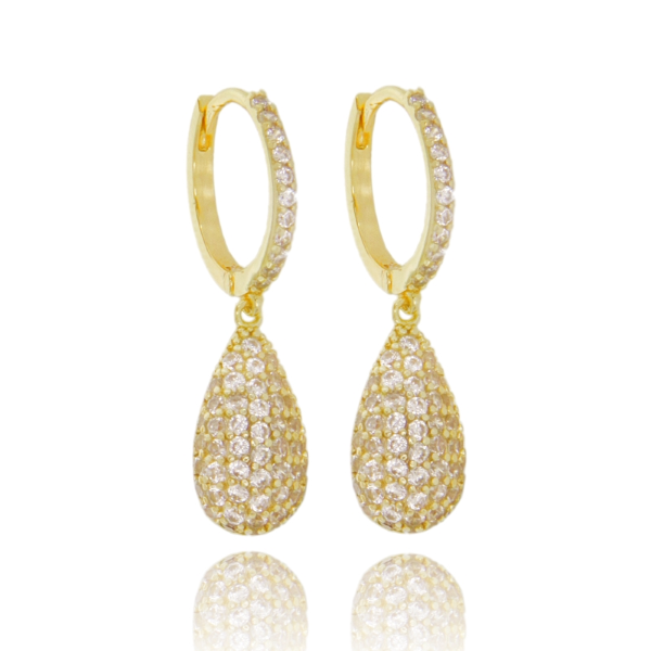 ORECCHINI A CERCHIO CON GOCCIA MM 13 PENDENTE IN ARGENTO TIT 925 E ZIRCONI BIANCHI