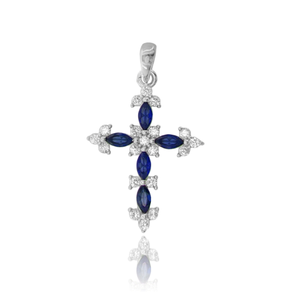 CIONDOLO CROCE MM 25X20 IN ARGENTO RODIATO TIT 925 E ZIRCONI