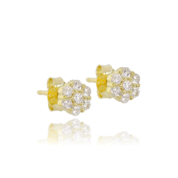 ORECCHINI A LOBO FIORE IN ARGENTO TIT 925 E ZIRCONI BIANCHI 