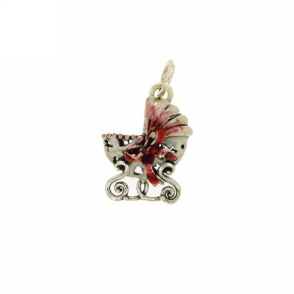 CIONDOLO CARROZZINA MM 30X21 IN ARGENTO MICROFUSO BRUNITO TIT 800‰ E SMALTO CELESTE