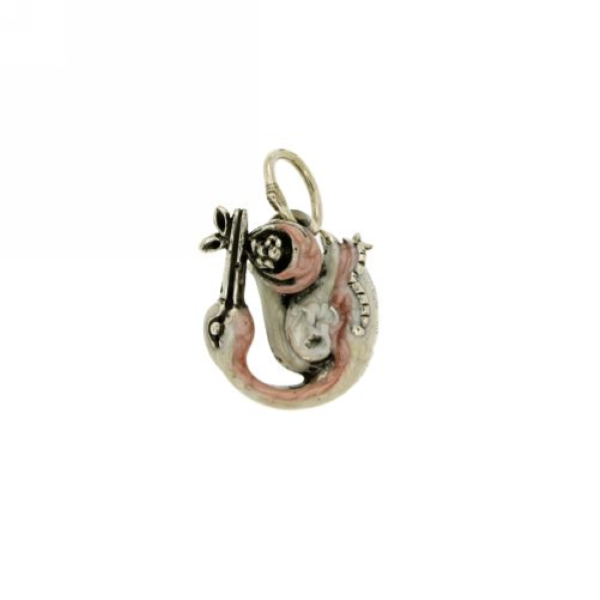 CIONDOLO CICOGNA MM 27X22 IN ARGENTO MICROFUSO BRUNITO TIT 800‰ E SMALTO 