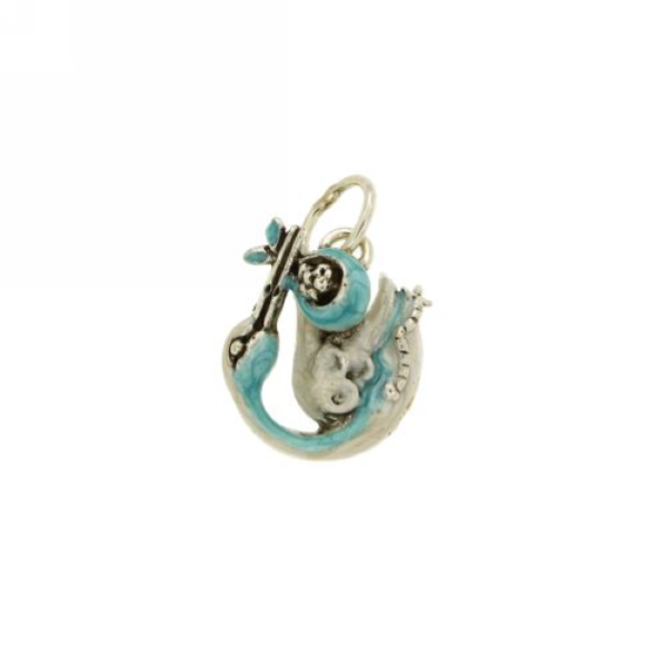 CIONDOLO CICOGNA MM 27X22 IN ARGENTO MICROFUSO BRUNITO TIT 800‰ E SMALTO 