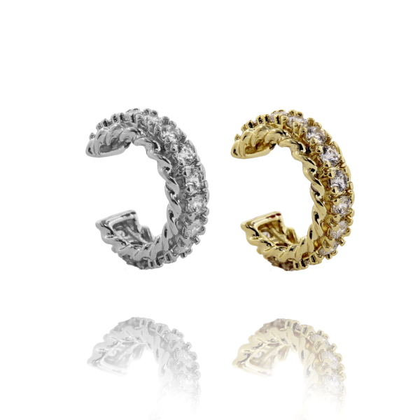 ORECCHINI EAR-CUFF IN OTTONE E ZIRCONI
