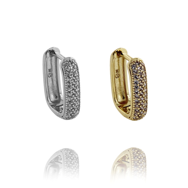 ORECCHINI A CERCHIO MM 0.7X14X3.5 IN BRONZO E ZIRCONI BIANCHI 