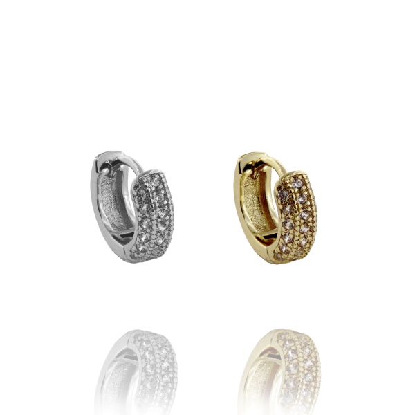 ORECCHINI A CERCHIO MM 7.5X3.5 IN BRONZO E ZIRCONI BIANCHI 