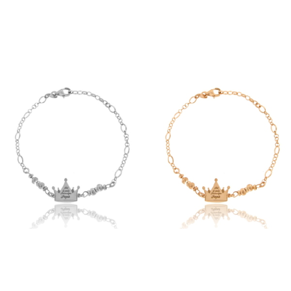 BRACCIALE CON CORONA MM 17X17 CON INCISO SEI IL MIO PRINCIPE PAPA' IN ARGENTO TIT 925 CM 18-21