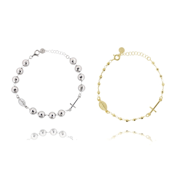 BRACCIALE ROSARIO FORZATINA CON SFERE DIAMANTATE IN ARGENTO TIT 925
