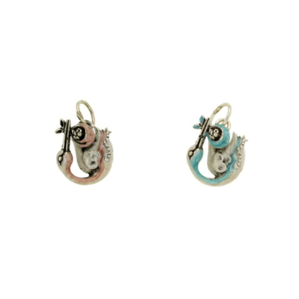CIONDOLO CICOGNA MM 27X22 IN ARGENTO MICROFUSO BRUNITO TIT 800‰ E SMALTO 