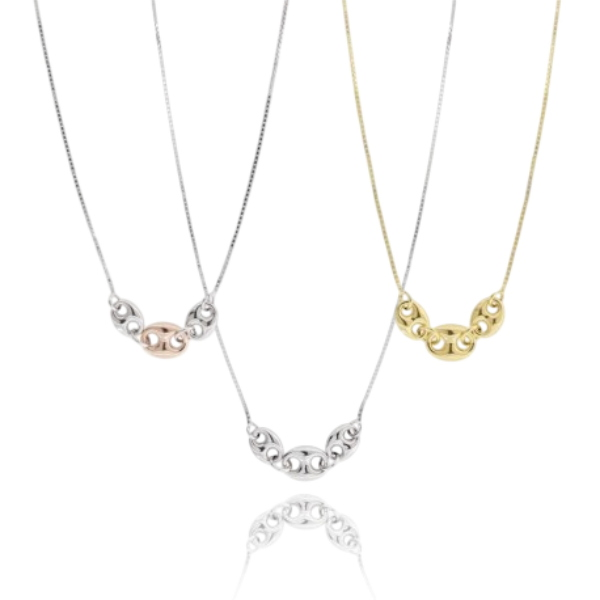 COLLANA VENEZIANA CON 3 NODI MARINARI CENTRALI IN ARGENTO TIT 925 CM 40-45