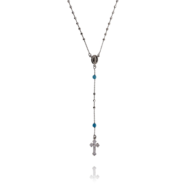 COLLANA ROSARIO FORZATINTA CON SFERE FACCETTATE MM 2,5 E PIETRE MM 4 IN ARGENTO RODIATO TIT 925‰