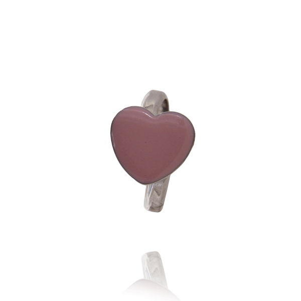 ANELLO A CUORE MM 13X14 A LASTRA CON SMALTO ROSA IN AG RODIATO TIT 925 MISURA REGOLABILE