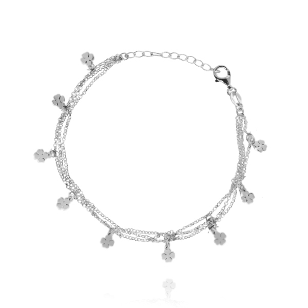 BRACCIALE CON QUADRIFOGLI IN ARGENTO RODIATO TIT 925 CM 17-19