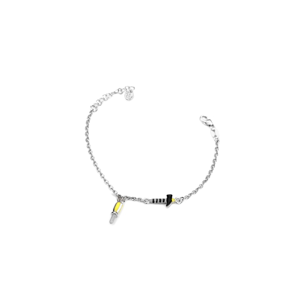 BRACCIALE FORZATINA CON MARTELLO E CACCIAVITE IN ARGENTO RODIATO TIT 925 E SMALTO CM 15-17