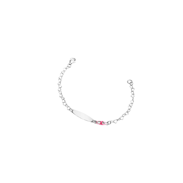 BRACCIALE CATENA A CUORI CON PIASTRINA DA INCIDERE E SCARPETTA IN ARGENTO RODIATO TIT 925 E SMALTO CM 14-17