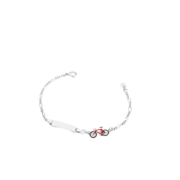 BRACCIALE CATENA 3+1 CON PIASTRINA DA INCIDERE E BICI IN ARGENTO RODIATO TIT 925 E SMALTO CM 14-17