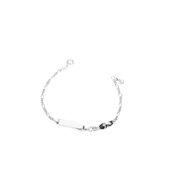 BRACCIALE CATENA 3+1 CON PIASTRINA DA INCIDERE E SCARPETTA DA CALCIO IN ARGENTO RODIATO TIT 925 E SMALTO CM 14-17