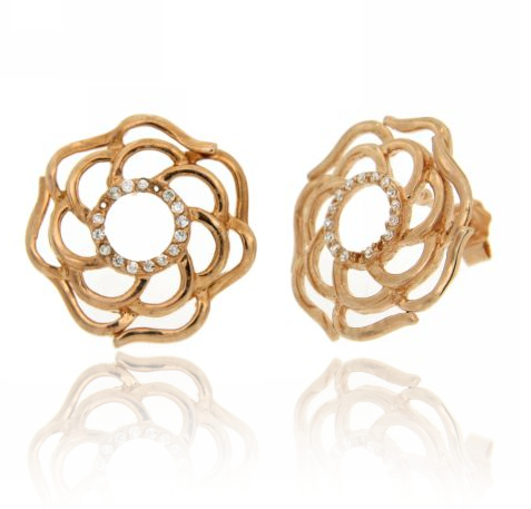 ORECCHINI GHIRIGORO FIORE CON ZIRCONI IN AG PLACCATO ORO ROSA TIT 925‰
