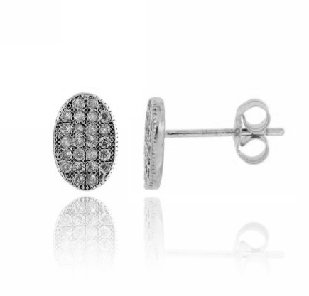 ORECCHINI A LOBO A OVALE CON MICRO PAVE' DI ZIRCONI IN AG RODIATO TIT 925‰