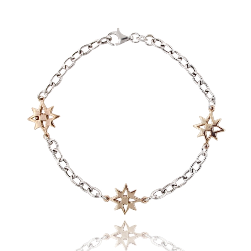 BRACCIALE FORZATINA CON ROSE DEI VENTI IN AG MICROFUSO RODIATO E PLACCATO ORO ROSA TIT 925‰ CM 20