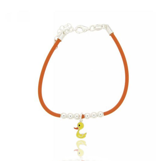 BRACCIALE IN CAUCCIU' CON CENTRALE A PAPERELLA SMALTATA E PALLINE MM 4 IN ARGENTO RODIATO TIT 925‰ CM 16 ESTENSIBILE A 19