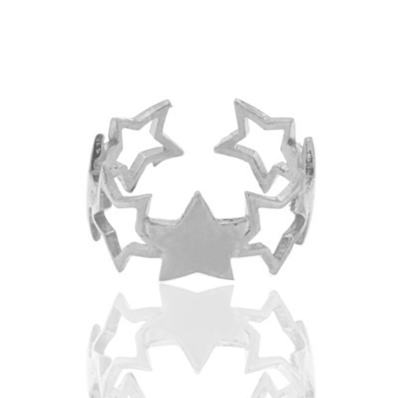 ANELLO A FASCIA STELLE TRAFORATE IN ARGENTO 925‰ MISURA REGOLABILE