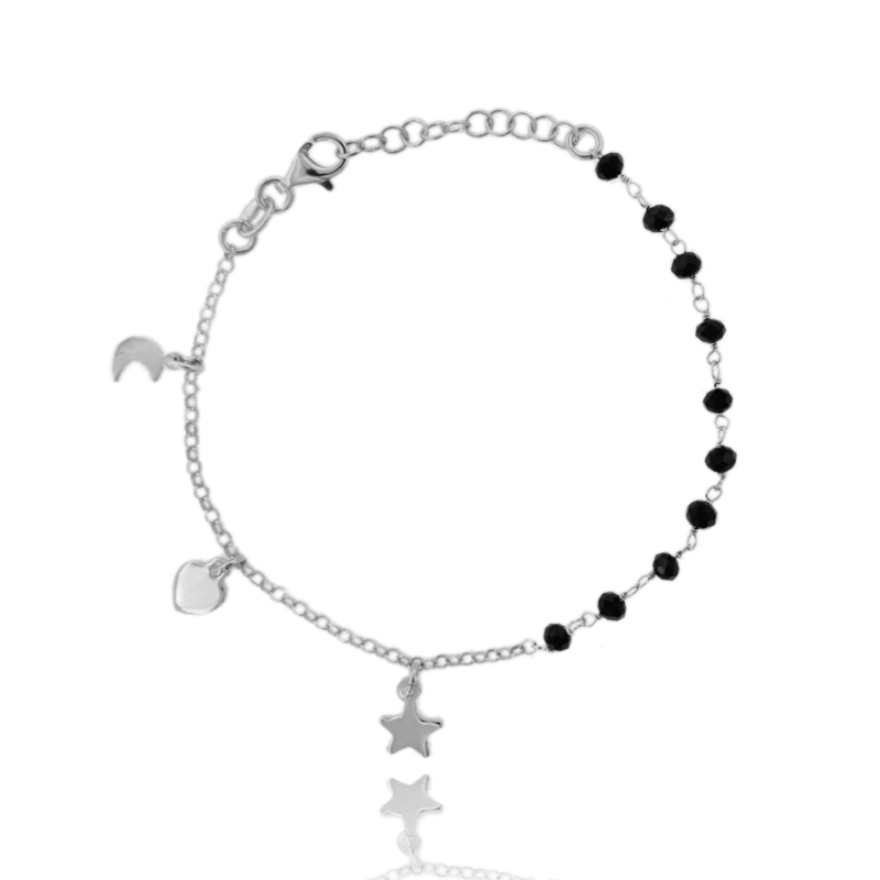 BRACCIALE PIETRE CON CHARMS IN ARGENTO TIT 925 CM 16 ESTENSIBILE A 19