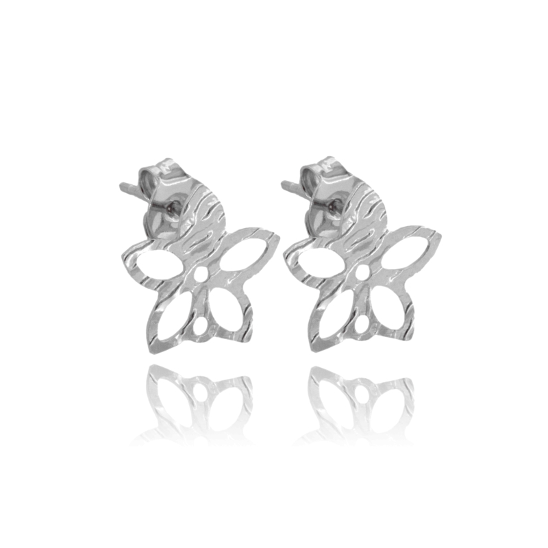 ATTACCO PER ORECCHINI A PERNO FIORE TRAFORATO A LASTRA 12X13 MM 2 COPPIE IN ARGENTO RODIATO TIT 925‰
