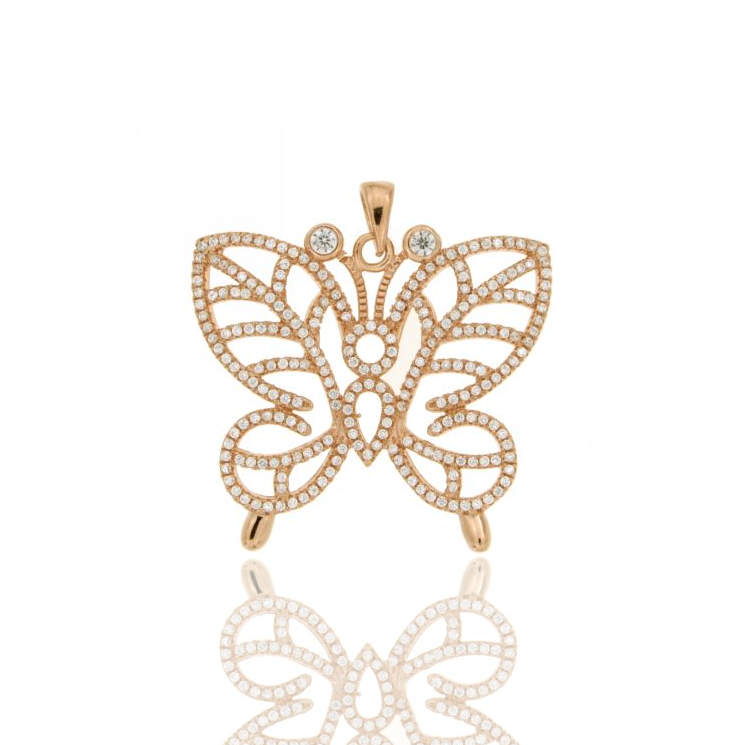 CIONDOLO FARFALLA MM 35X35 E ZIRCONI IN ARGENTO TIT 925