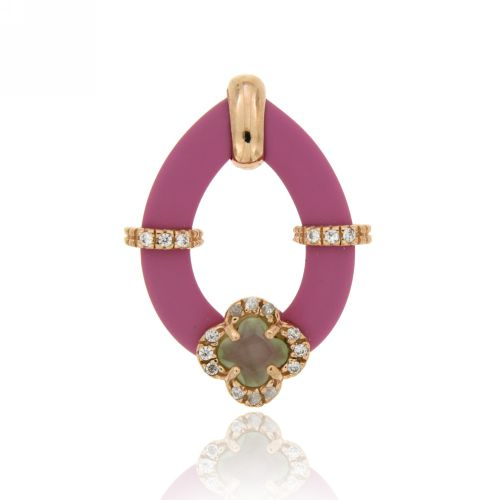 CIONDOLO GOCCIA CON CAUCCIU' FUCSIA E APPLIC. FIORE CON PIETRE IDROTERMALI E ZIRCONI IN ARGENTO TIT 925