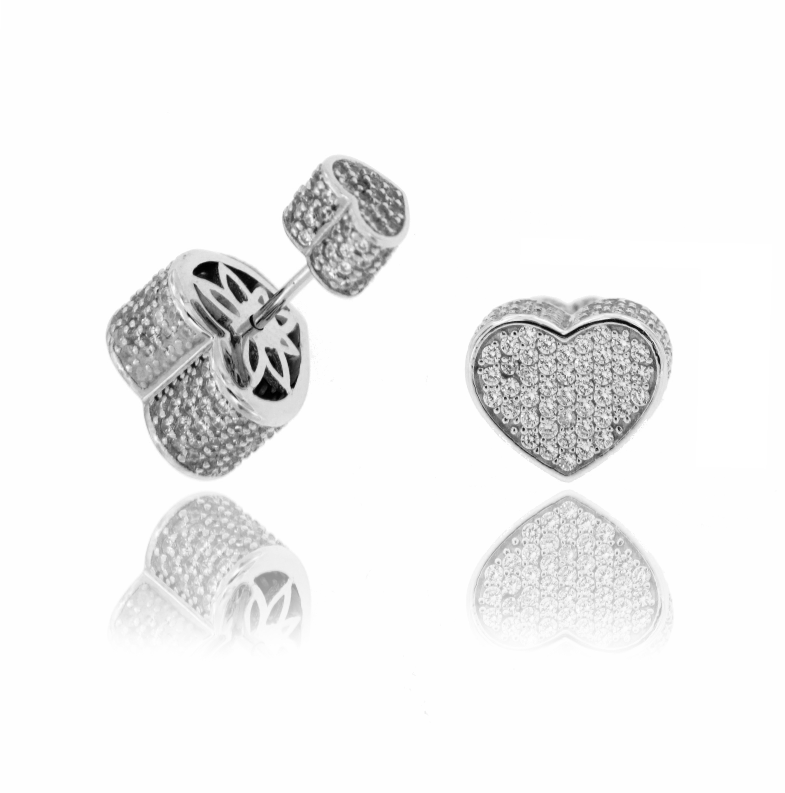 ORECCHINI PIERCING CUORE CON PAVE' DI ZIRCONI IN AG RODIATO TIT 925‰