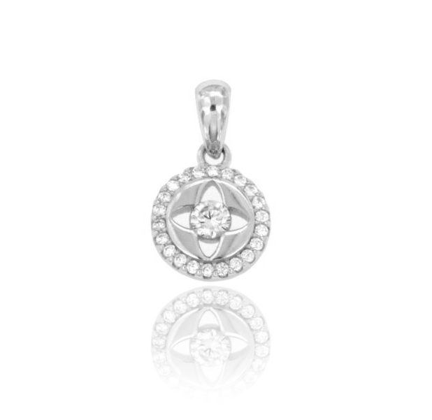 CIONDOLO FIORE NEL CERCHIO MM 10 IN ARGENTO RODIATO TIT 925‰ E ZIRCONI