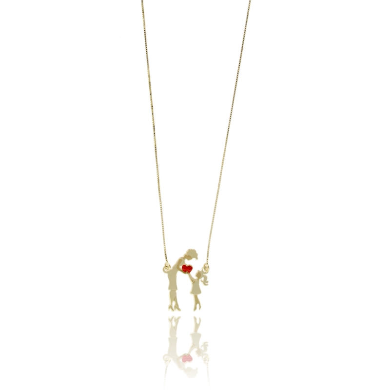 COLLANA VENEZIANA CON MAMMA, FIGLIA E CUORICINO SMALTATO ROSSO MM 18X24 IN ARGENTO TIT 925 CM 40-45