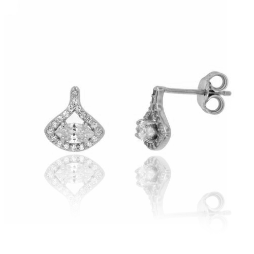 ORECCHINI TIPO GOCCIA MM 10X10 CON PAVE' DI ZIRCONI IN AG RODIATO TIT 925