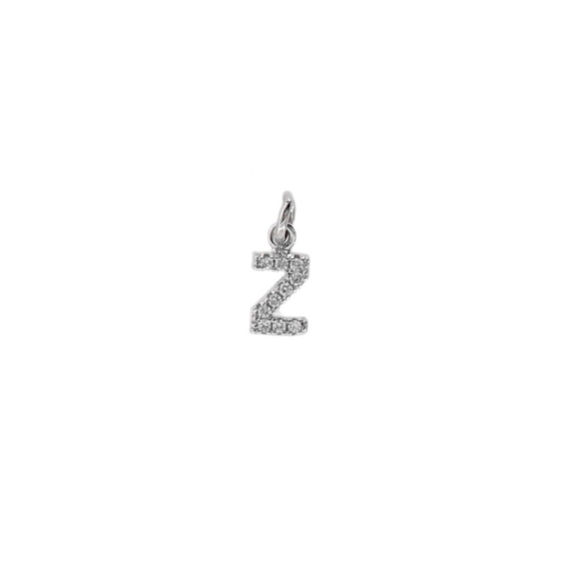 CIONDOLO LETTERA MM 8X5 CON ZIRCONI IN ARGENTO RODIATO TIT 925‰