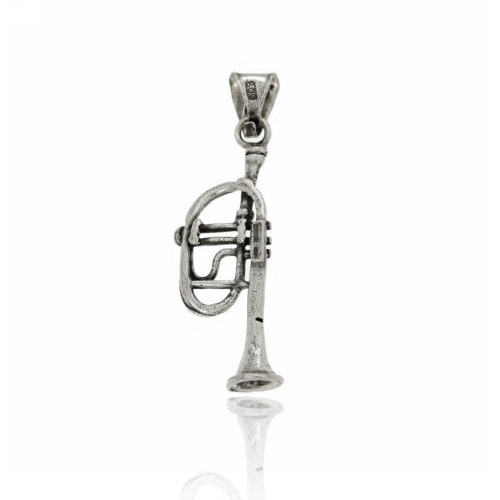 CIONDOLO TROMBA MM 40X14 IN ARGENTO MICROFUSO BRUNITO TIT 800‰